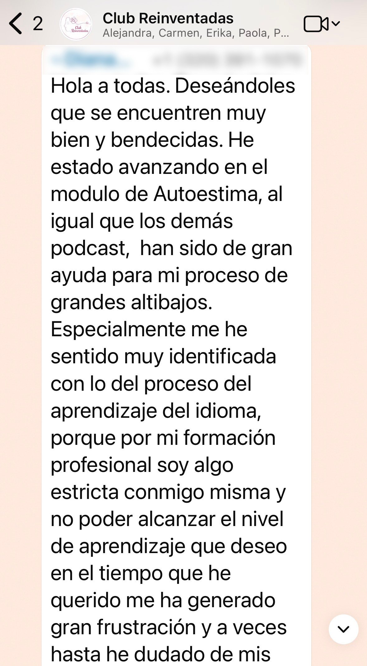 Testimonio de una de nuestras integrantes
